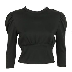 ZARA black corset crop top w/ puff sleeves